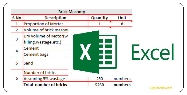 Calculation of Bricks Excel Sheet Download