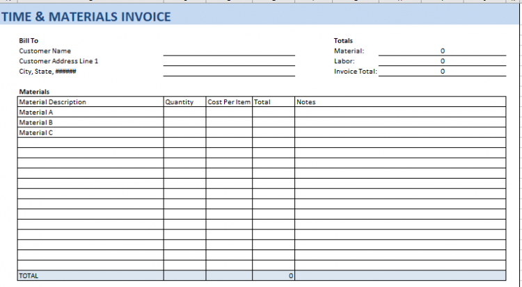 time and materials template for construction